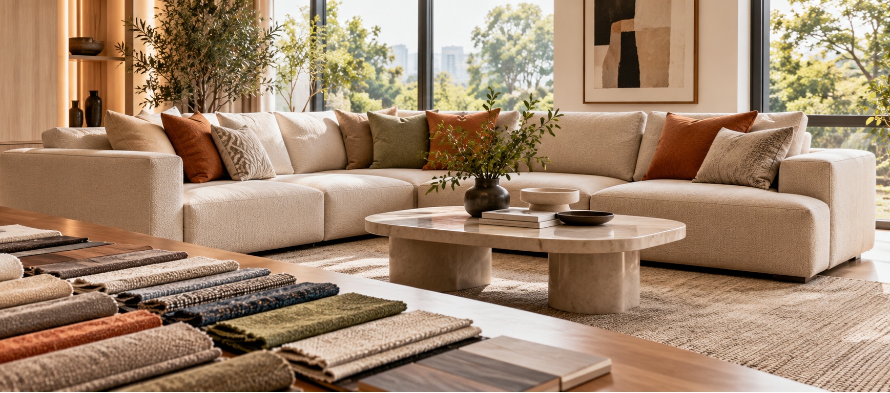 Furniverse modern neutral sofa in Bangalore living room